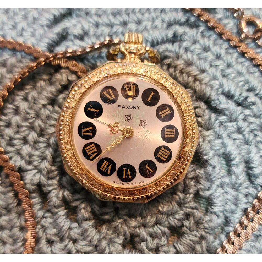 Vintage Saxony Pocketwatch Pendant on Necklace